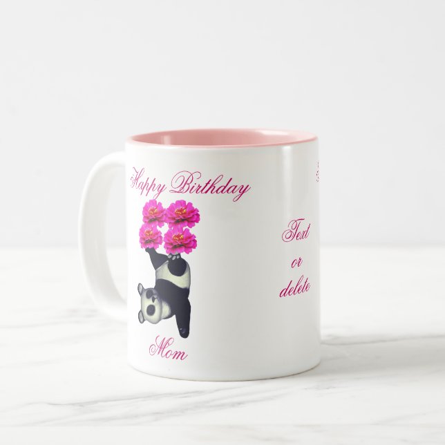 Caneca De Café Em Dois Tons Feliz Aniversário Mãe Urso Panda Personalizado (Frente Esquerda)