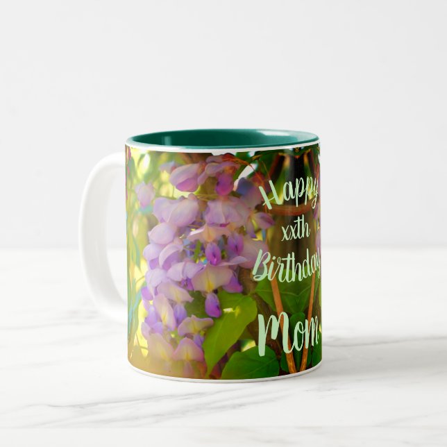 Caneca De Café Em Dois Tons Feliz aniversário Mãe Wisteria Flower (Frente Esquerda)