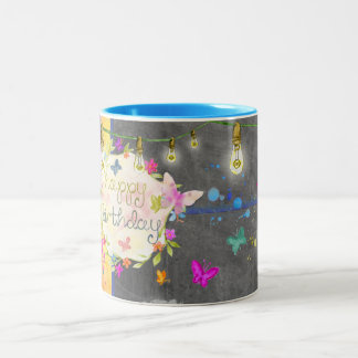 Caneca De Café Em Dois Tons Feliz Aniversário Mug - Abstrato - Borboleta
