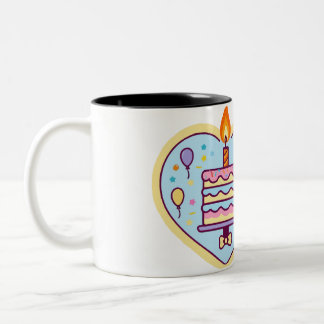 Caneca De Café Em Dois Tons Feliz Aniversário Mug com Design de Bolo e Vela