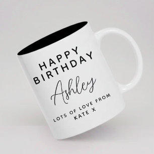 Caneca De Café Em Dois Tons Feliz Aniversário Nome de Festa de Aniversário c