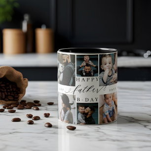 Caneca De Café Em Dois Tons Feliz Aniversário Pai Fotografia Colagem Presente