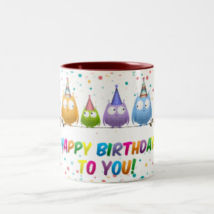Caneca De Café Em Dois Tons Feliz Aniversário para Você, Coruja,