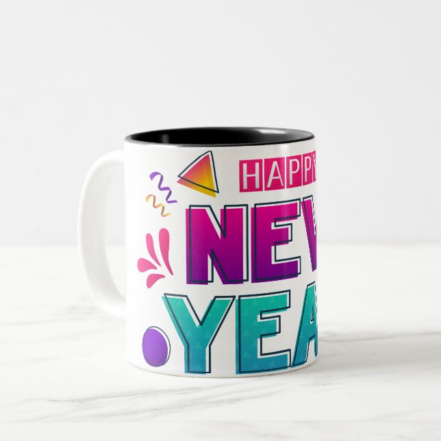 Caneca De Café Em Dois Tons "Feliz ano novo 2025 🎆 Fireworks Extravaganza!" (Frente Esquerda)