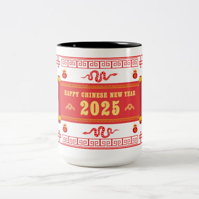 Caneca De Café Em Dois Tons Feliz Ano Novo Chinês 2025, Ano do Cobra (Centro)