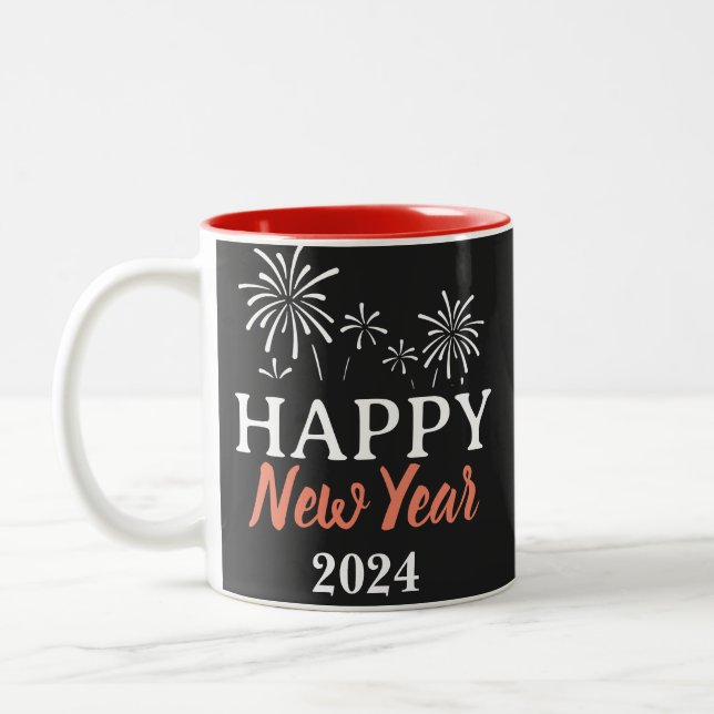 Caneca De Café Em Dois Tons Feliz ano novo de Script Elegante de Tendência (Esquerda)