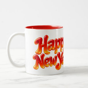 Caneca De Café Em Dois Tons Feliz Ano Novo Impressão de Marca de Palavra de Fa