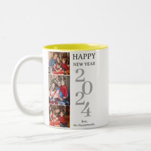 Caneca De Café Em Dois Tons Feliz ano novo Moderno Elegante Simples Três Foto