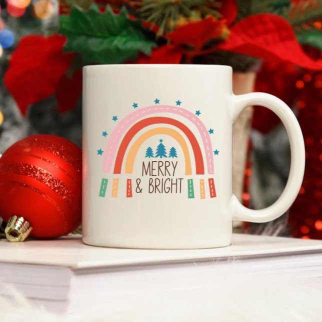 Caneca De Café Em Dois Tons Feliz Arco-íris Natal e Brilho (Criador carregado)