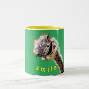 Caneca De Café Em Dois Tons Feliz avestruz - Sorria - Adicione seu texto / cor
