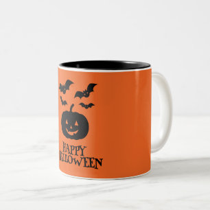 Caneca De Café Em Dois Tons Feliz Bat Mínimo de Abóbora de Halloween