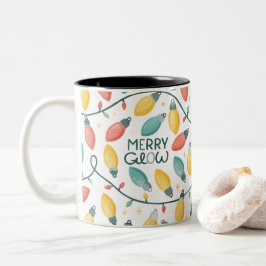 Caneca De Café Em Dois Tons Feliz Brilhante Lâmpadas de Natal