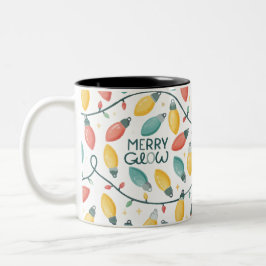 Caneca De Café Em Dois Tons Feliz Brilhante Lâmpadas de Natal