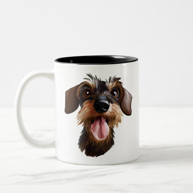 Caneca De Café Em Dois Tons Feliz Café Dachshund De Dois Toneladas (Esquerda)