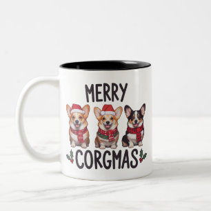 Caneca De Café Em Dois Tons Feliz Corgmas Chapéu do Papai Noel Natal Corgi Mãe