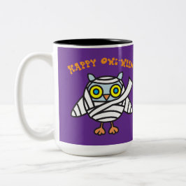 Caneca De Café Em Dois Tons Feliz Coruja-Ween! Coruja Mummy Halloween Coffee M
