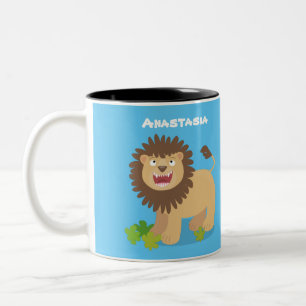 Caneca De Café Em Dois Tons Feliz desenho animado de leão