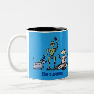 Caneca De Café Em Dois Tons Feliz desenho animado de robôs fofos