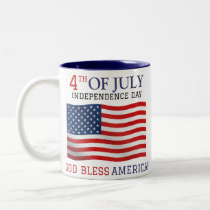 Caneca De Café Em Dois Tons Feliz dia 4 de julho Dia da Independência Azul Bra