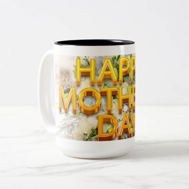 Caneca De Café Em Dois Tons Feliz Dia das Mães (Frente Esquerda)
