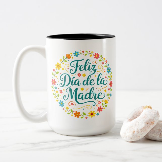 Caneca De Café Em Dois Tons Feliz Dia Das Mães Calligraphy |  (Com Donut)