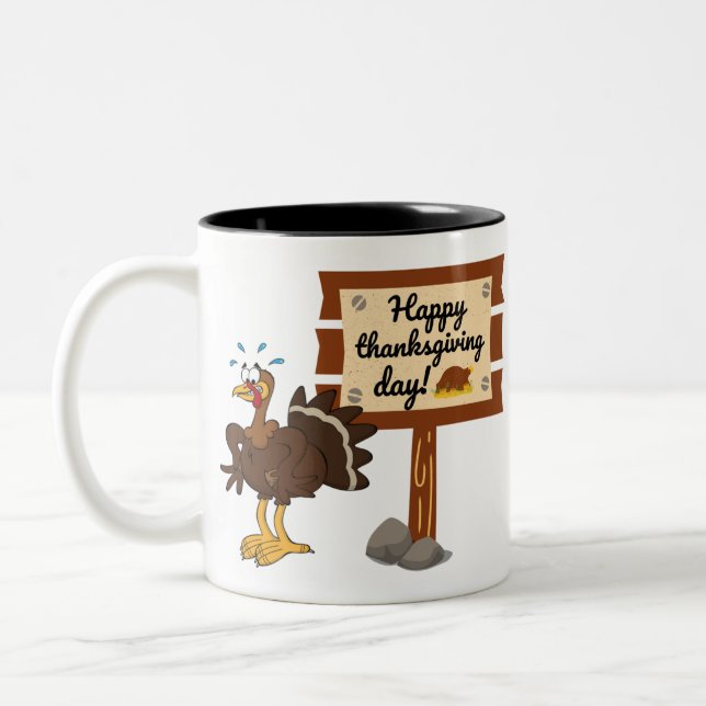 Caneca De Café Em Dois Tons Feliz Dia de Ação de Graças Engraçado (Esquerda)