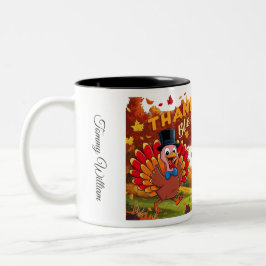 Caneca De Café Em Dois Tons Feliz Dia de Ação de Graças Feliz, Feliz, Feliz Gr
