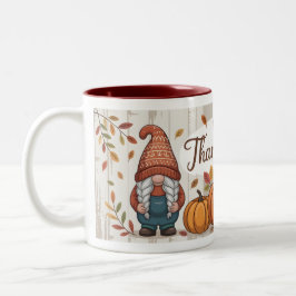 Caneca De Café Em Dois Tons Feliz Dia de Ação de Graças Gnomos e Pumpkins outo