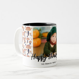 Caneca De Café Em Dois Tons Feliz Dia de Ação de Graças Laranja Mushroom Foto