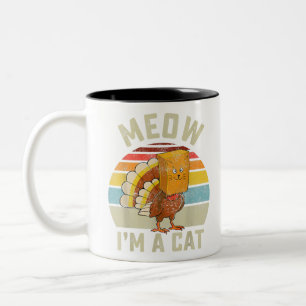 Caneca De Café Em Dois Tons Feliz Dia de Ação de Graças Turquia Falsa Gato Ret