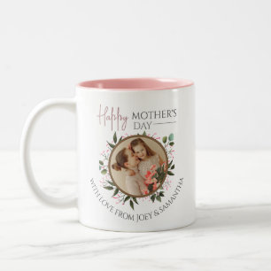 Caneca De Café Em Dois Tons Feliz dia de as mães Floral Modern Script 1 Foto
