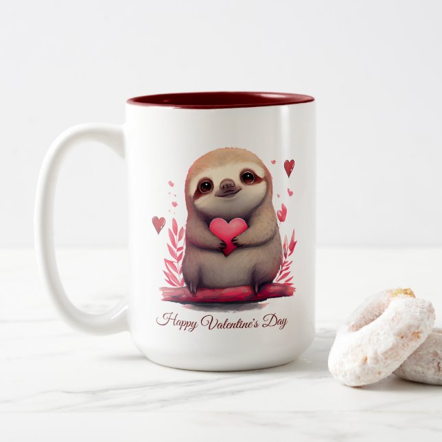 Caneca De Café Em Dois Tons Feliz dia de os namorados (Com Donut)