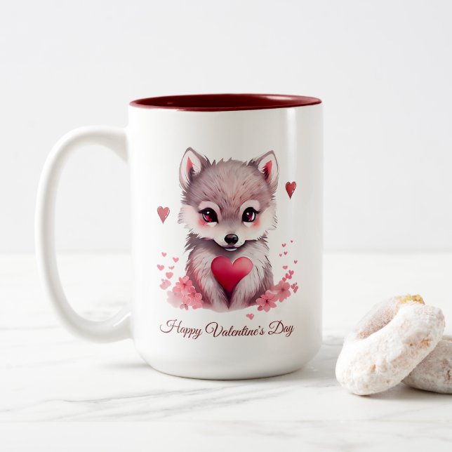 Caneca De Café Em Dois Tons Feliz dia de os namorados (Com Donut)