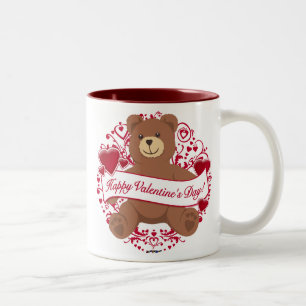 Caneca De Café Em Dois Tons Feliz dia de os namorados! Urso de Pelúcia