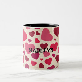 Caneca De Café Em Dois Tons Feliz dia dos namorados corações vermelhos fofos
