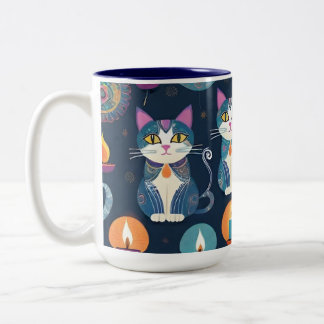 Caneca De Café Em Dois Tons Feliz Diwali Gatinhas