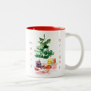 Caneca De Café Em Dois Tons Feliz e Árvore de Natal Brilhante