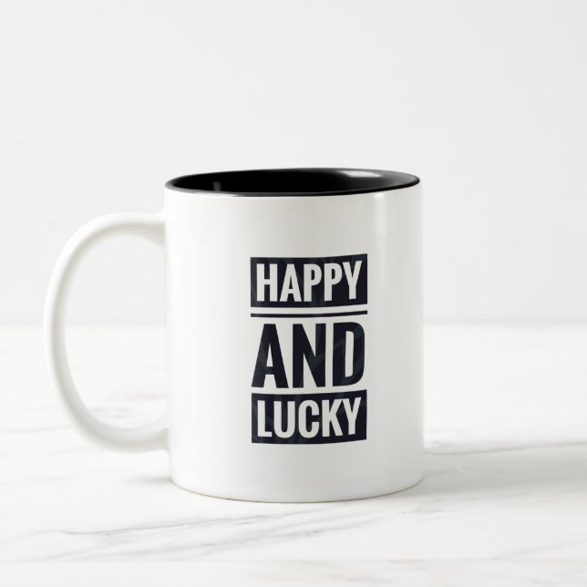 Caneca De Café Em Dois Tons Feliz e sortudo (Esquerda)