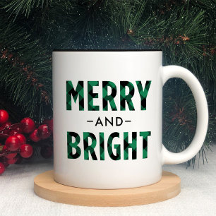 Caneca De Café Em Dois Tons Feliz e Xadrez Verde Moderno Brin