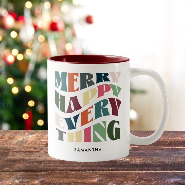 Caneca De Café Em Dois Tons Feliz Feliz Tudo Feriado Feliz Natal (Criador carregado)