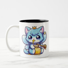 Caneca De Café Em Dois Tons Feliz gato giro comendo mel cru