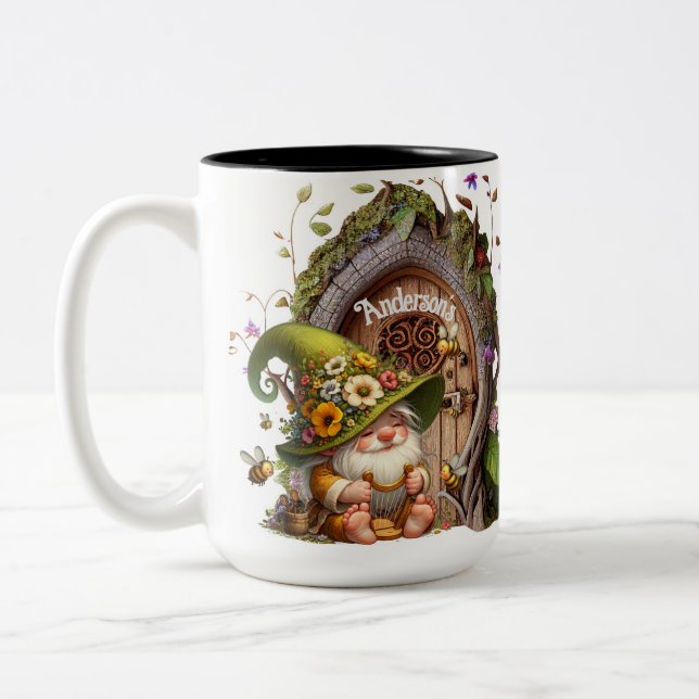 Caneca De Café Em Dois Tons Feliz Gnome Opcional Personalizar (Esquerda)