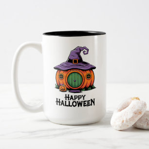 Caneca De Café Em Dois Tons Feliz Halloween Casa de Abobrinha & Telhado de Cha