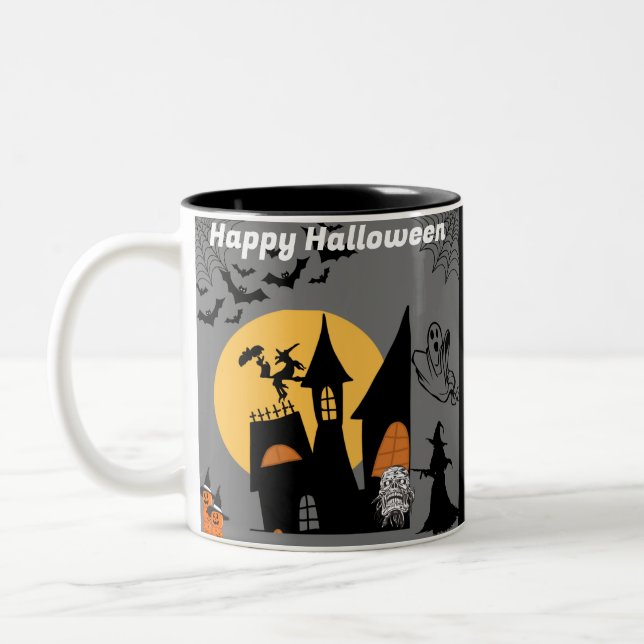 Caneca De Café Em Dois Tons Feliz Halloween espírito brutal e assustador (Esquerda)