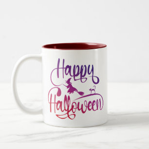 Caneca De Café Em Dois Tons Feliz Halloween gradient voando feiticeiro