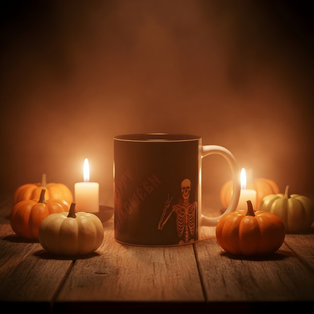 Caneca De Café Em Dois Tons Feliz Halloween, Skeleton, design (Criador carregado)