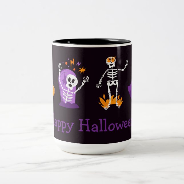 Caneca De Café Em Dois Tons Feliz Halloween - Skeletons bonitos (Centro)