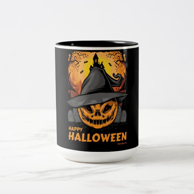 Caneca De Café Em Dois Tons Feliz Halloween Spooky Pumpkin (Centro)