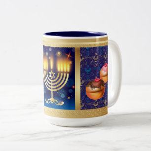 Caneca De Café Em Dois Tons Feliz Hanukkah, Feriado Judeu, Bonito