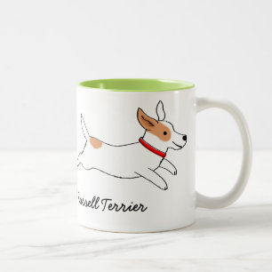 Caneca De Café Em Dois Tons Feliz Jack Russell Terrier Cão Cartoon Correndo